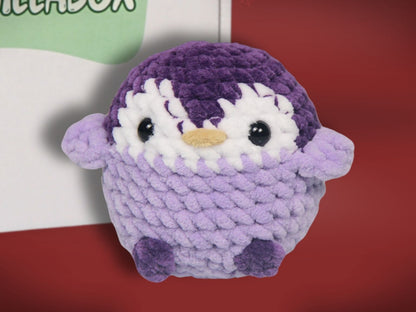 horgolt pingvin plüss amigurumi_lila