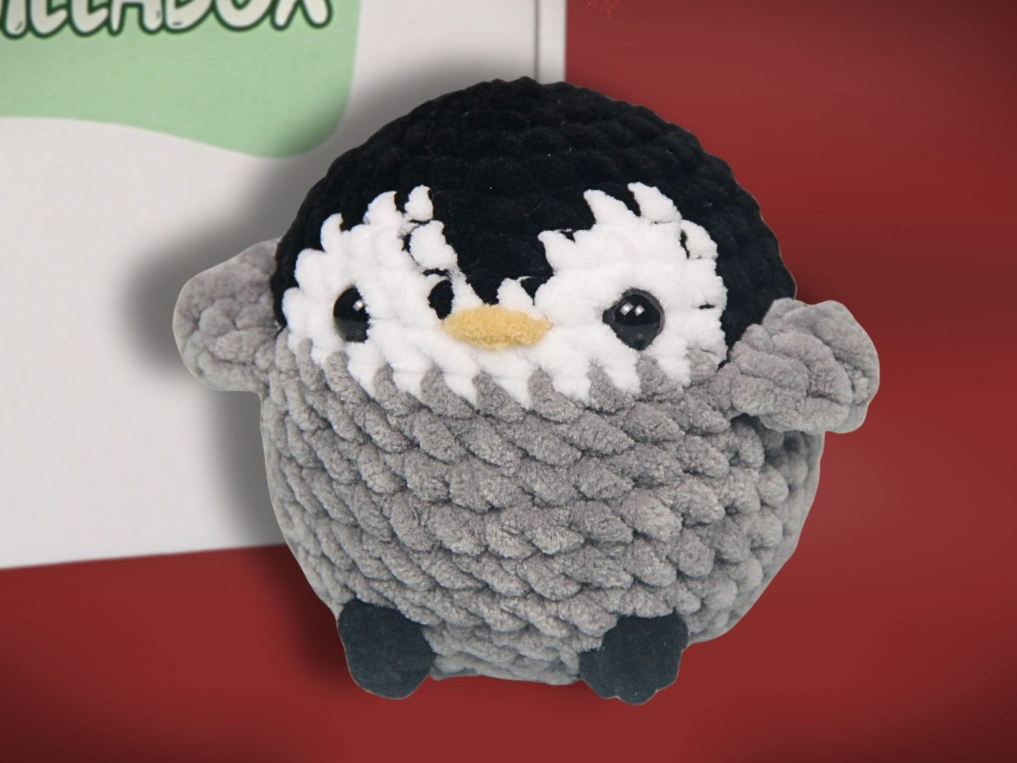 horgolt pingvin plüss amigurumi szürke