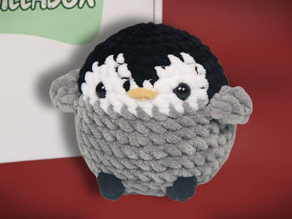 horgolt pingvin plüss amigurumi szürke